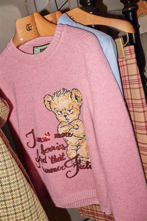 gucci logo sweatshirt with teddy bear|harry styles gucci bear.